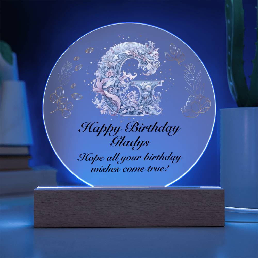 Happy Birthday Gladys v01 - Circle Acrylic Plaque