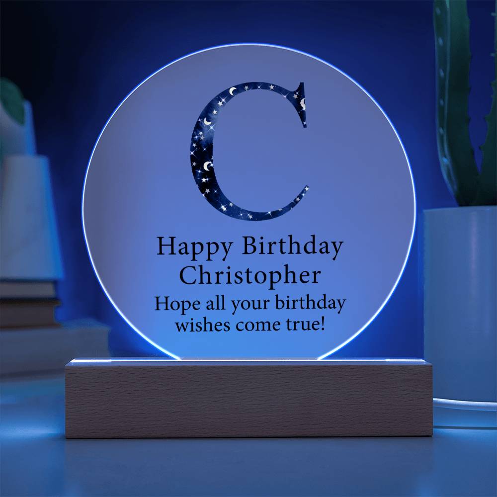 Happy Birthday Christopher v03 - Circle Acrylic Plaque