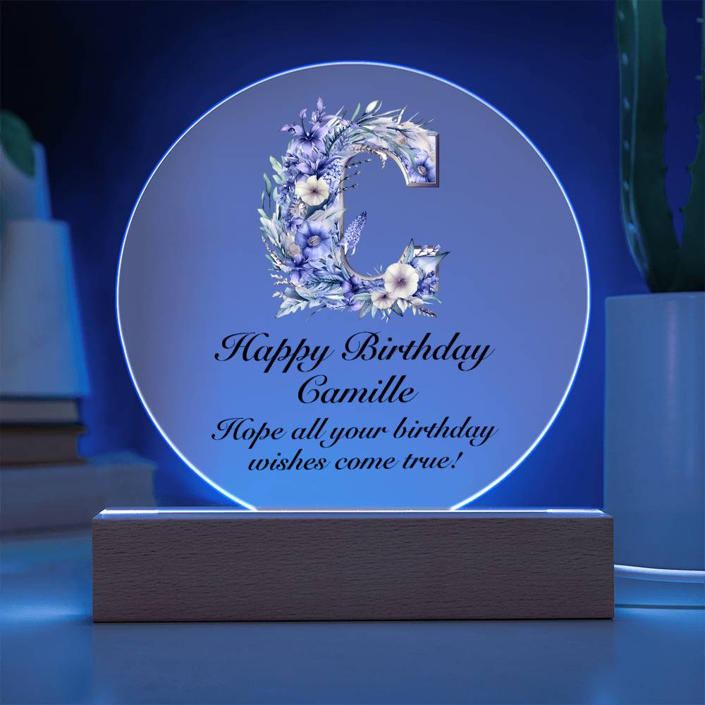 Happy Birthday Camille v02 - Circle Acrylic Plaque