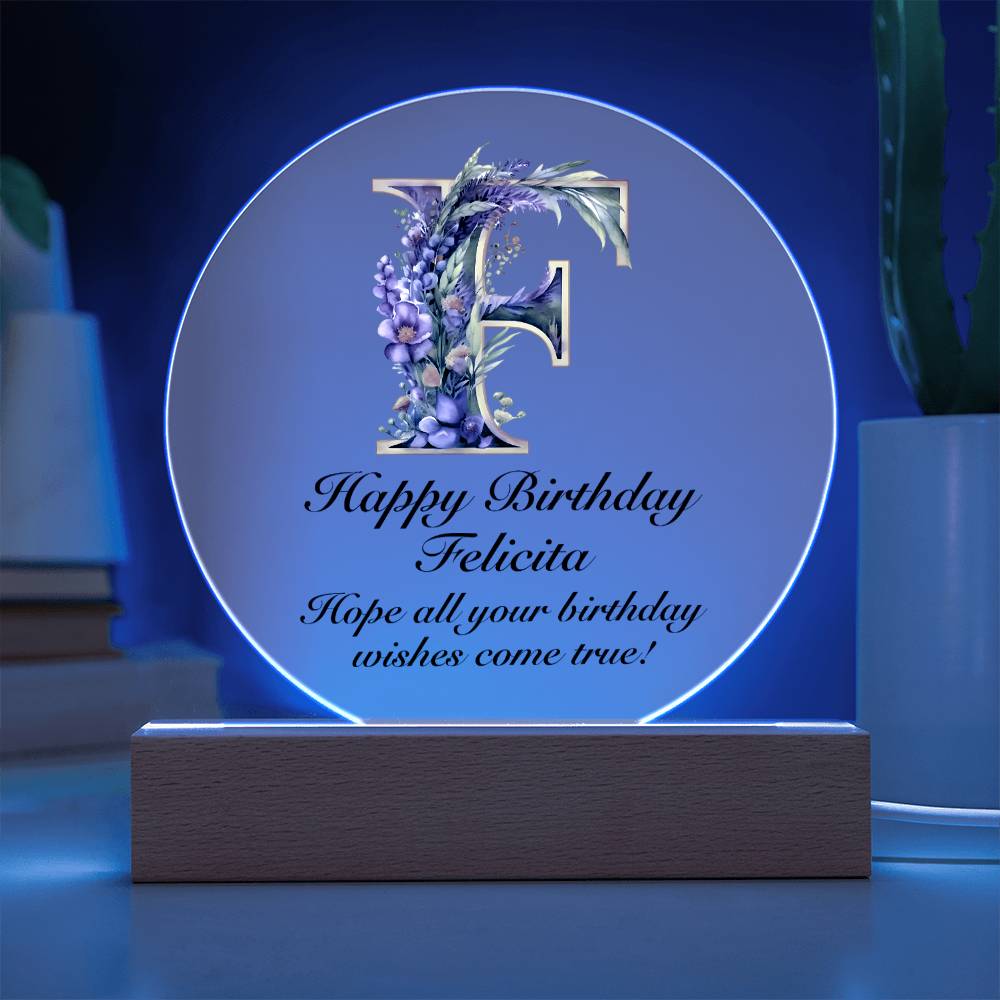 Happy Birthday Felicita v02 - Circle Acrylic Plaque