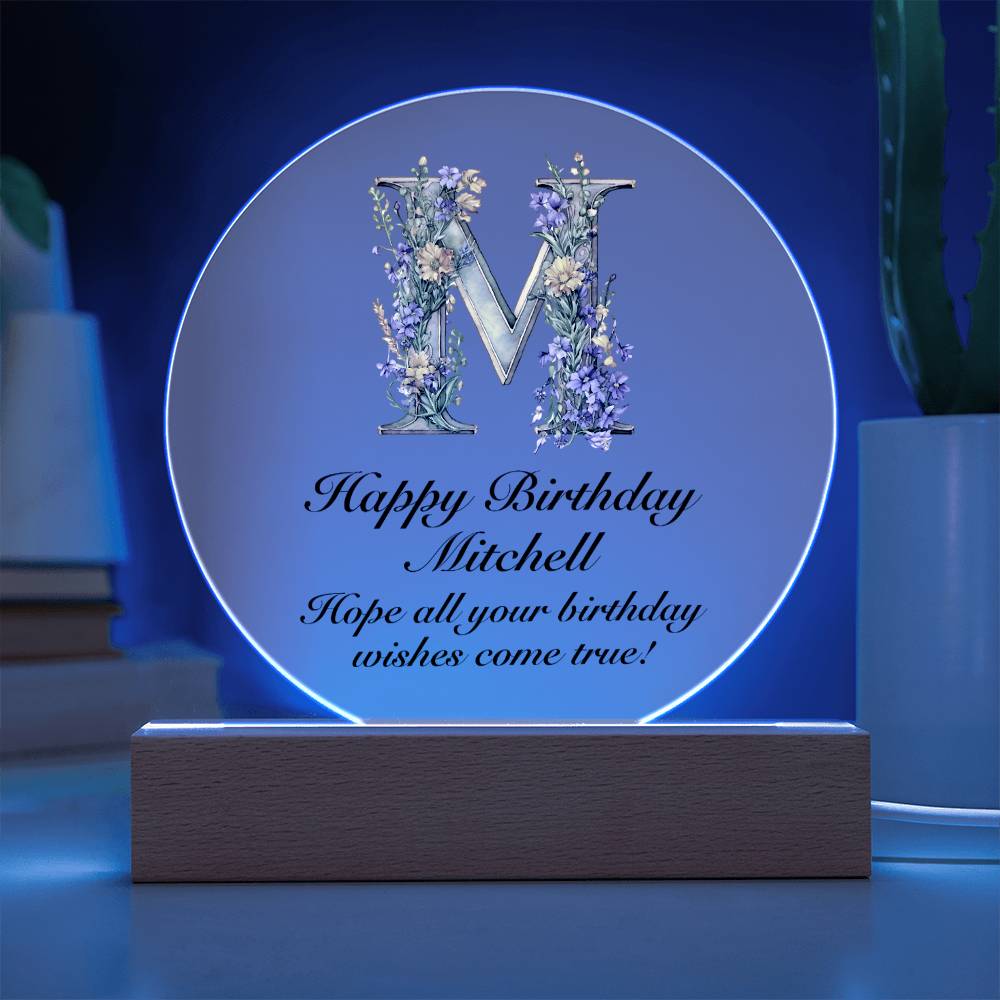 Happy Birthday Mitchell v02 - Circle Acrylic Plaque
