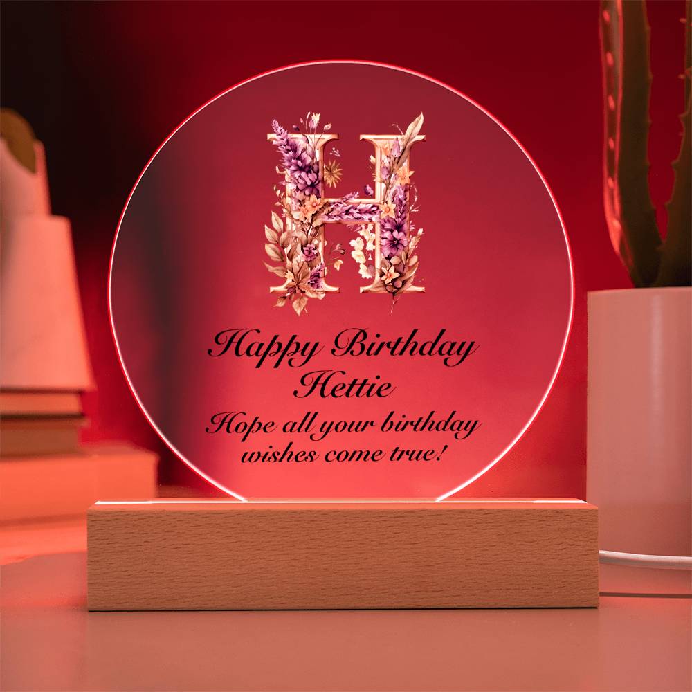 Happy Birthday Hettie v02 - Circle Acrylic Plaque