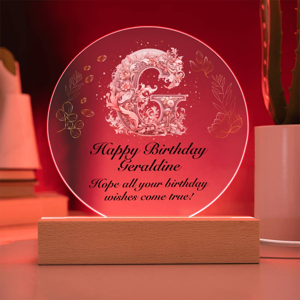 Happy Birthday Geraldine v01 - Circle Acrylic Plaque