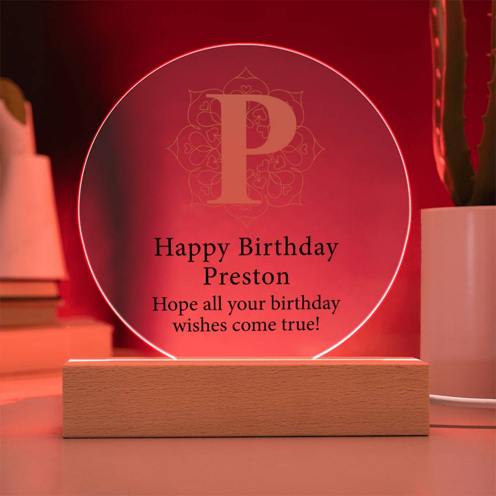 Happy Birthday Preston v01 - Circle Acrylic Plaque