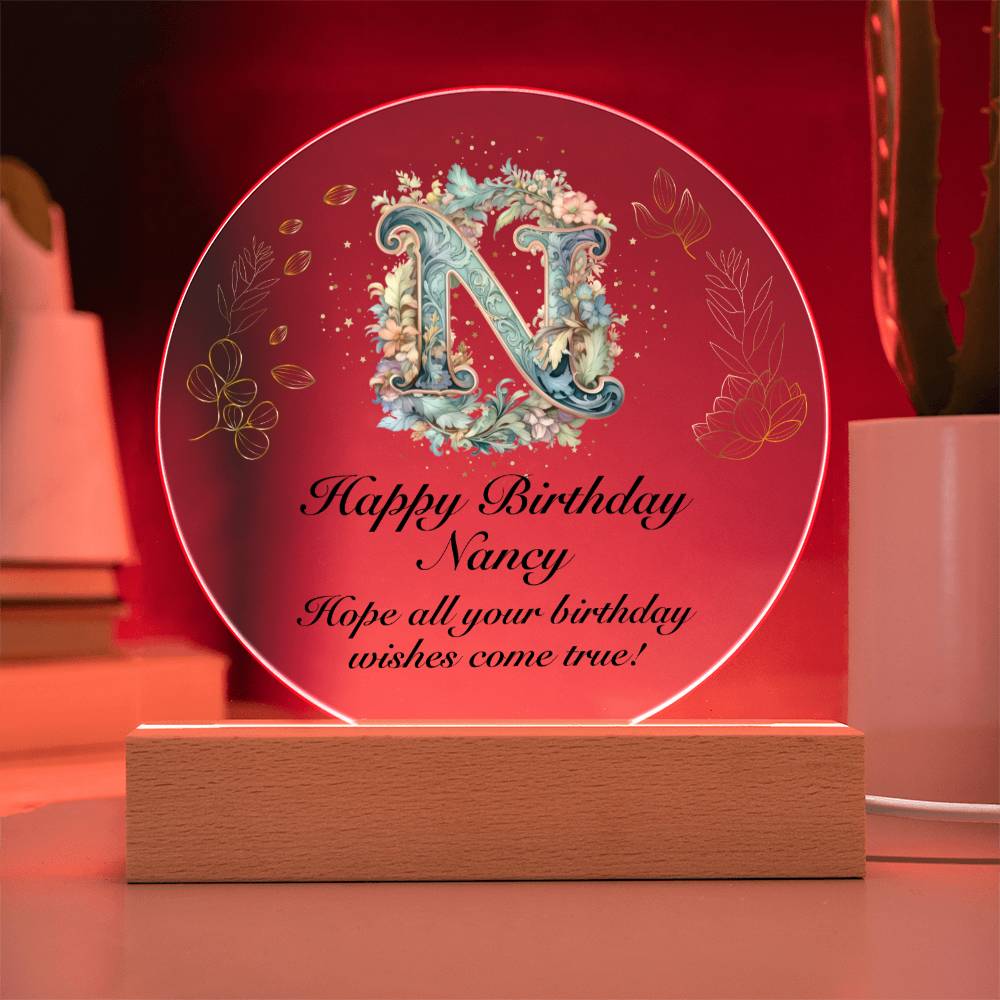 Happy Birthday Nancy v01 - Circle Acrylic Plaque