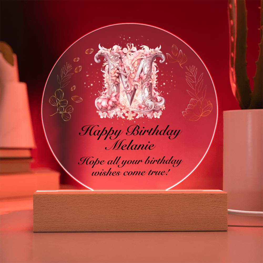 Happy Birthday Melanie v01 - Circle Acrylic Plaque