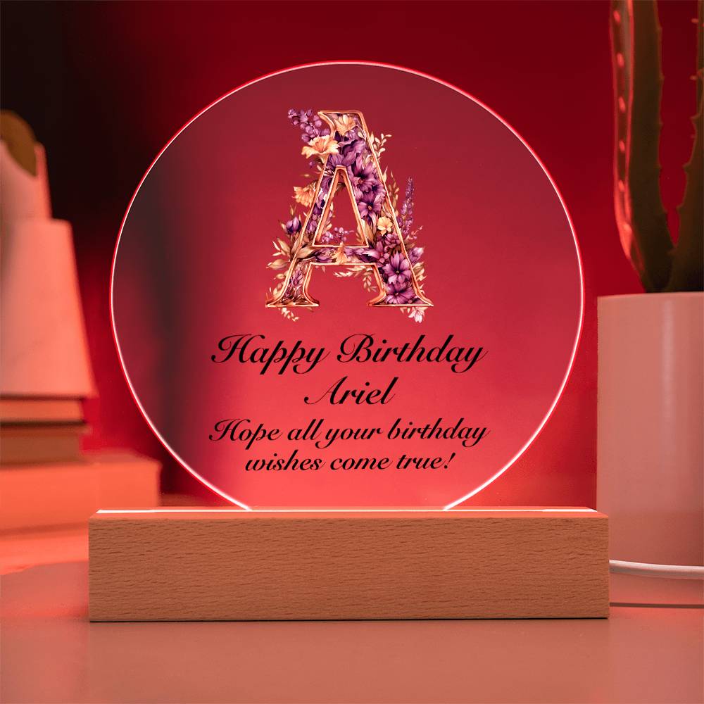 Happy Birthday Ariel v02 - Circle Acrylic Plaque