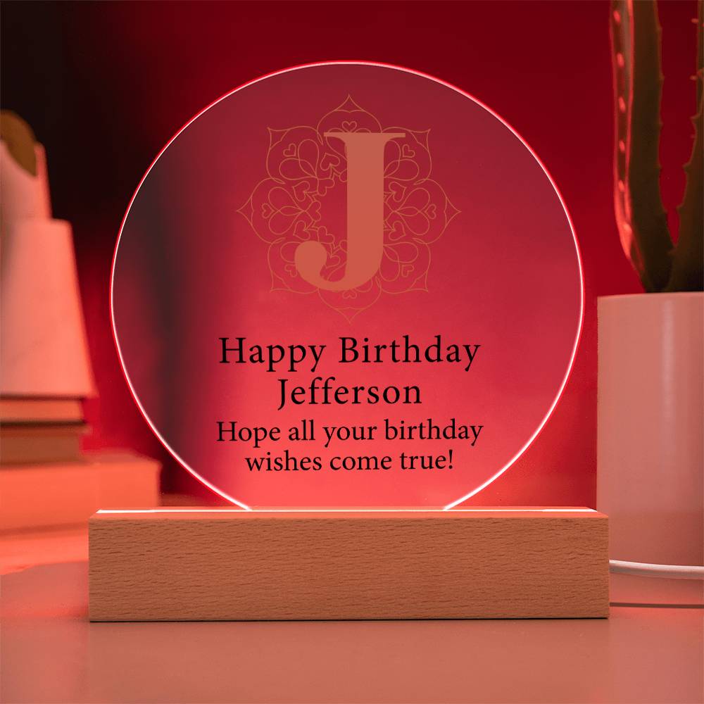 Happy Birthday Jefferson v01 - Circle Acrylic Plaque
