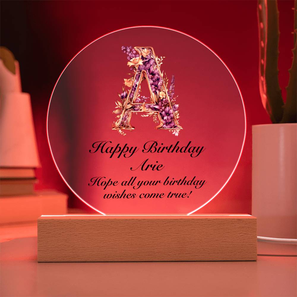 Happy Birthday Arie v02 - Circle Acrylic Plaque