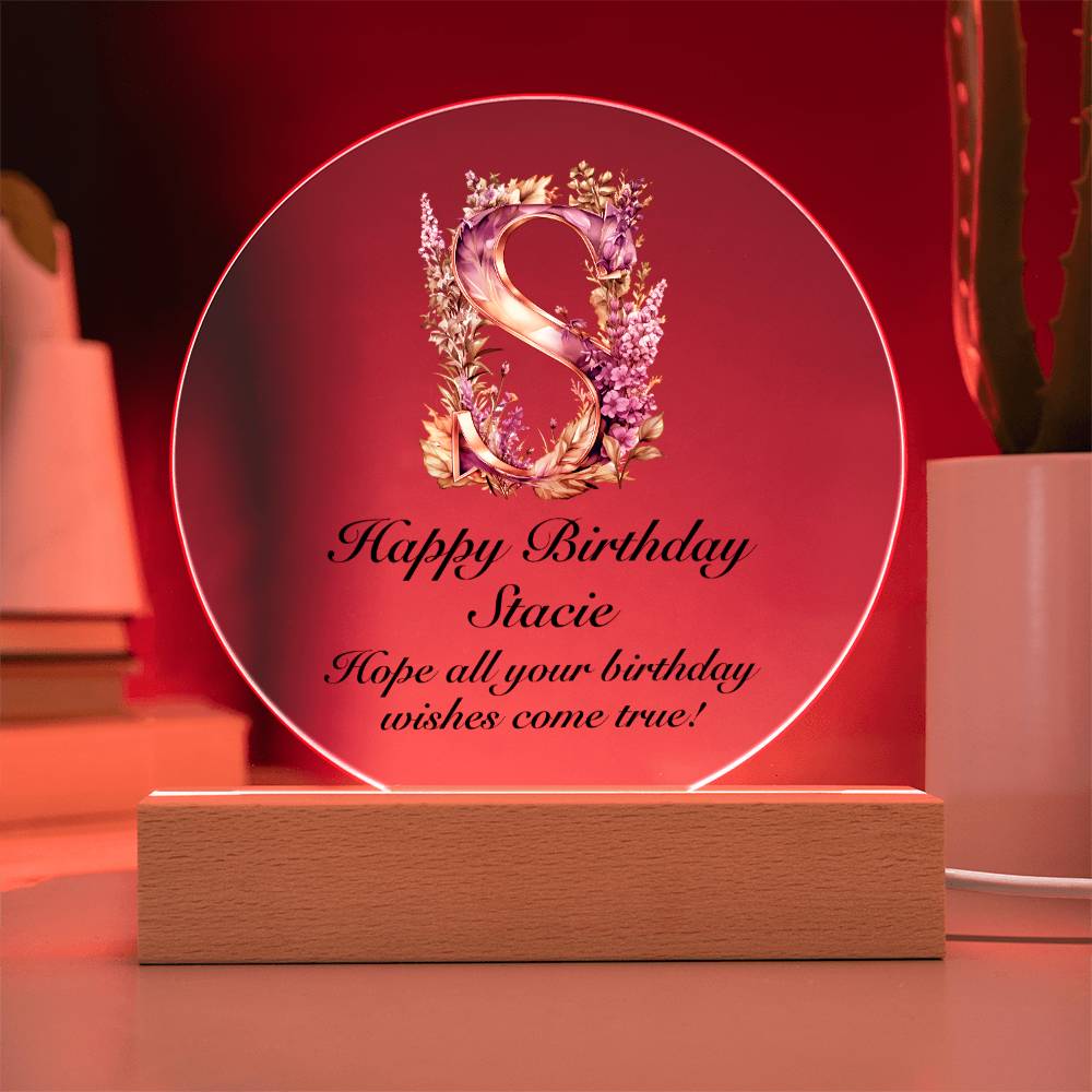 Happy Birthday Stacie v02 - Circle Acrylic Plaque