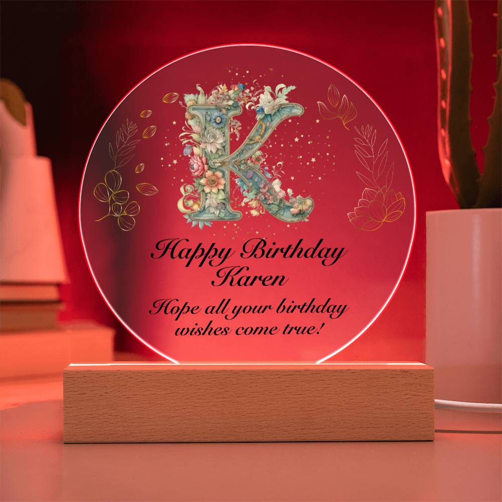 Happy Birthday Karen v01 - Circle Acrylic Plaque