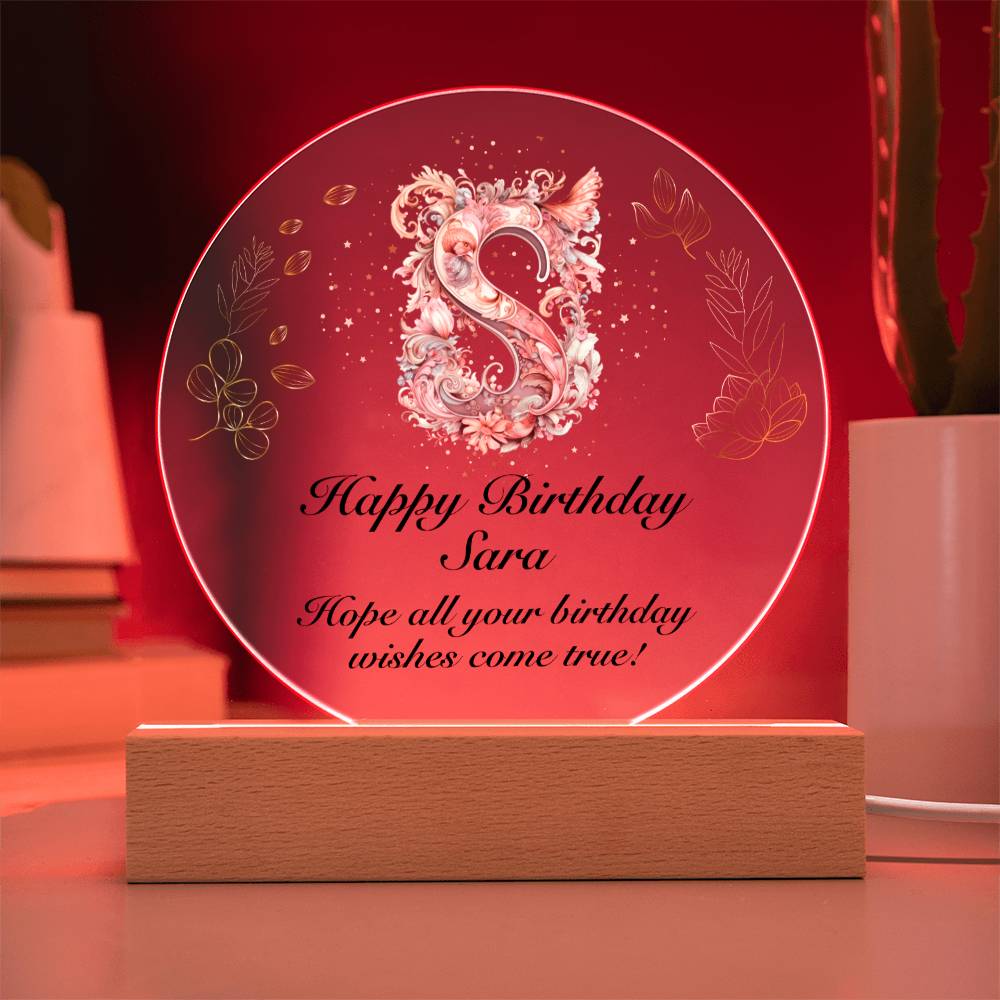 Happy Birthday Sara v01 - Circle Acrylic Plaque