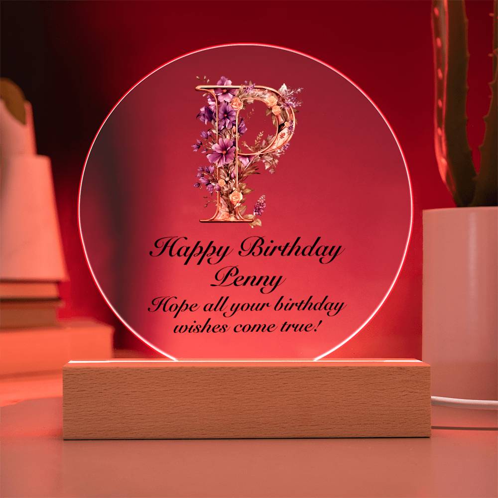 Happy Birthday Penny v02 - Circle Acrylic Plaque