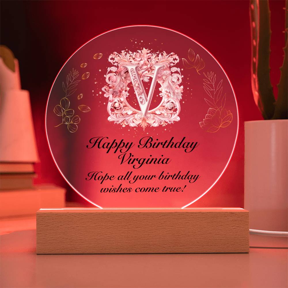Happy Birthday Virginia v01 - Circle Acrylic Plaque
