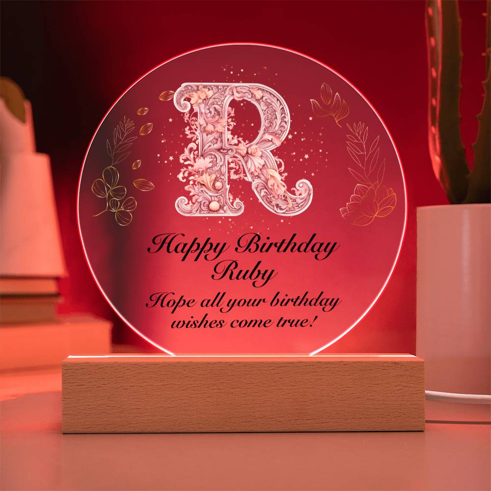 Happy Birthday Ruby v01 - Circle Acrylic Plaque