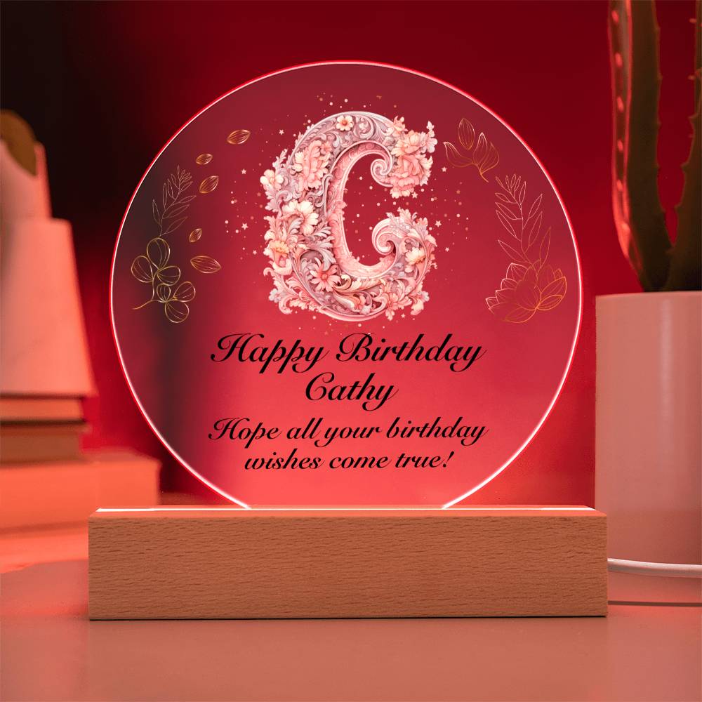 Happy Birthday Cathy v01 - Circle Acrylic Plaque