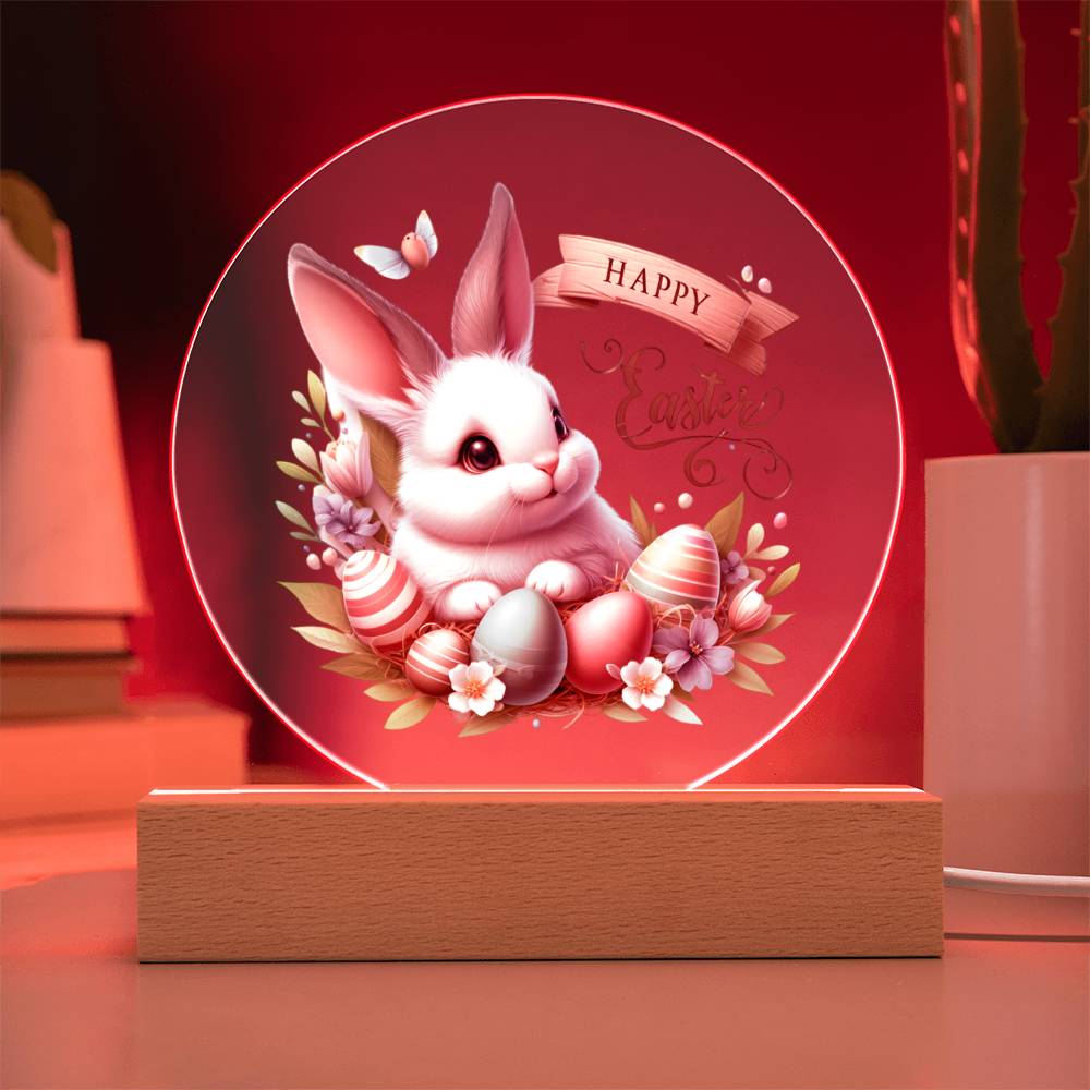Happy Easter Bunny Sign 01 - Circle Acrylic Plaque