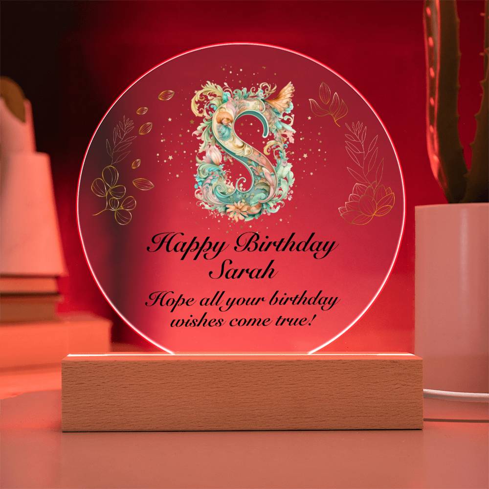 Happy Birthday Sarah v01 - Circle Acrylic Plaque