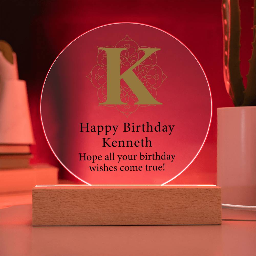 Happy Birthday Kenneth v01 - Circle Acrylic Plaque