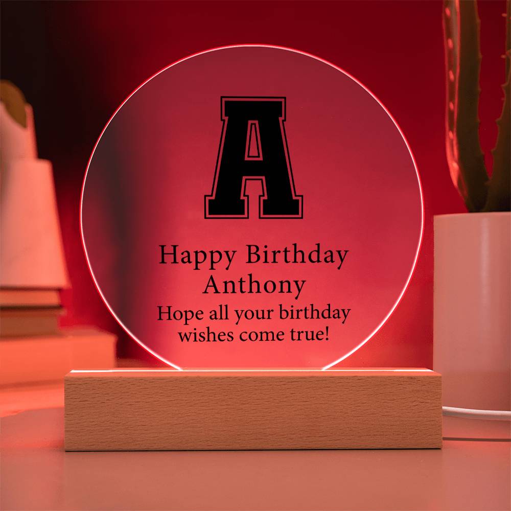 Happy Birthday Anthony v02 - Circle Acrylic Plaque