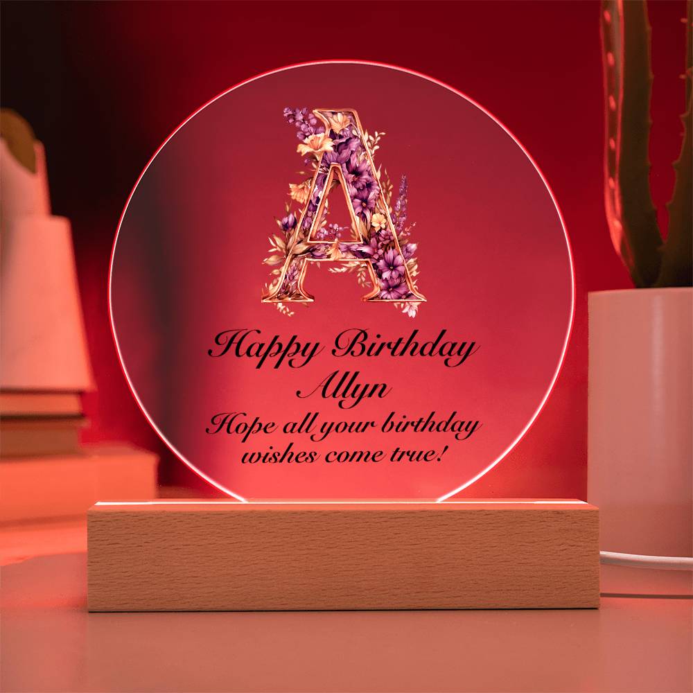 Happy Birthday Allyn v02 - Circle Acrylic Plaque