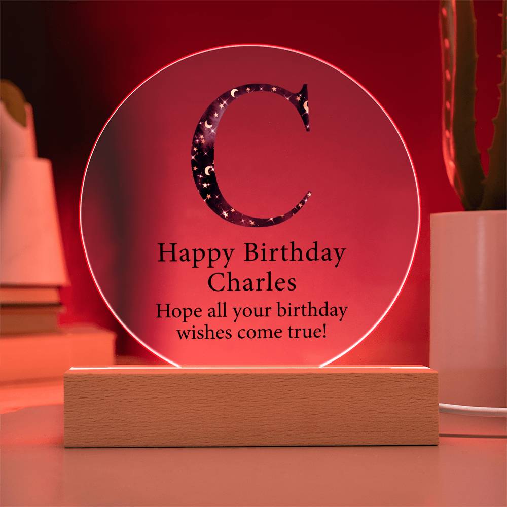 Happy Birthday Charles v03 - Circle Acrylic Plaque