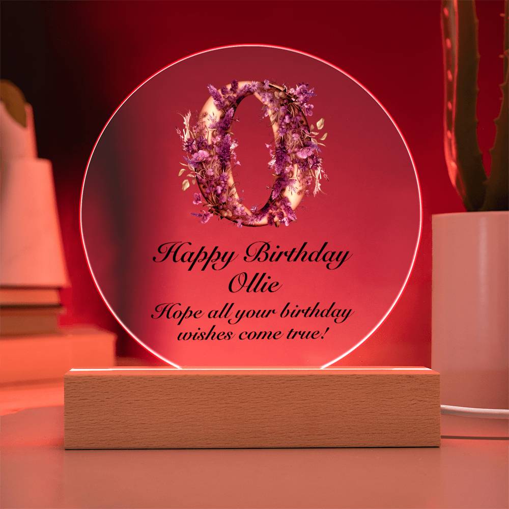 Happy Birthday Ollie v02 - Circle Acrylic Plaque