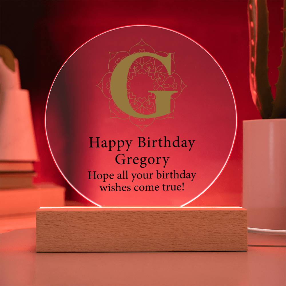 Happy Birthday Gregory v01 - Circle Acrylic Plaque