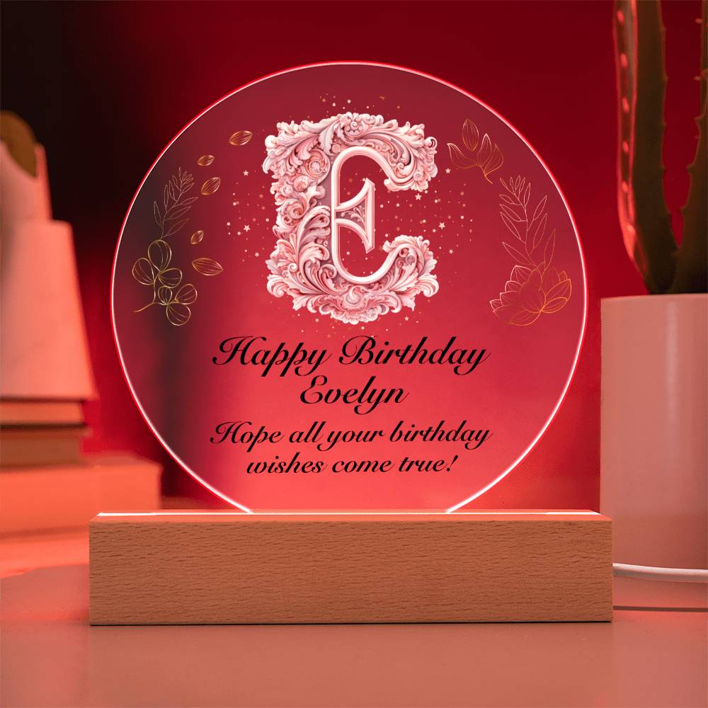 Happy Birthday Evelyn v01 - Circle Acrylic Plaque