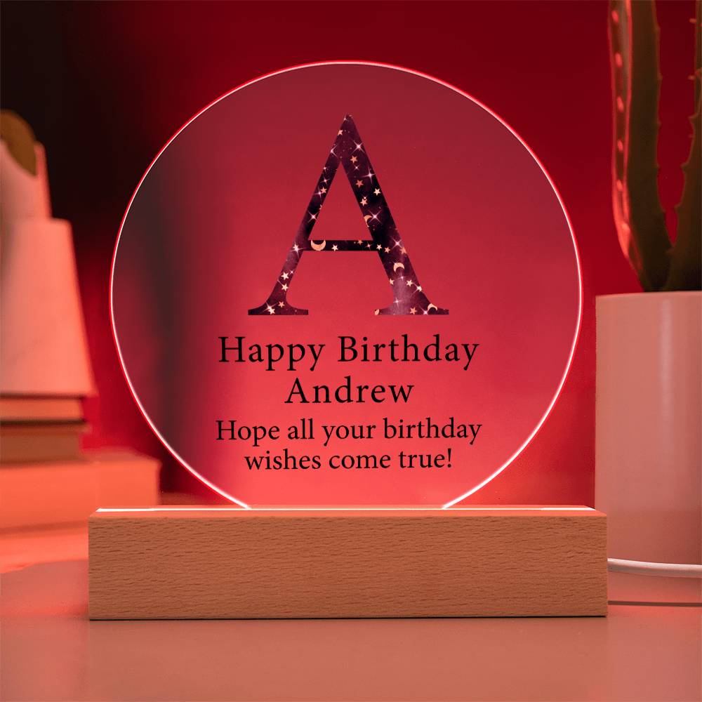 Happy Birthday Andrew v03 - Circle Acrylic Plaque