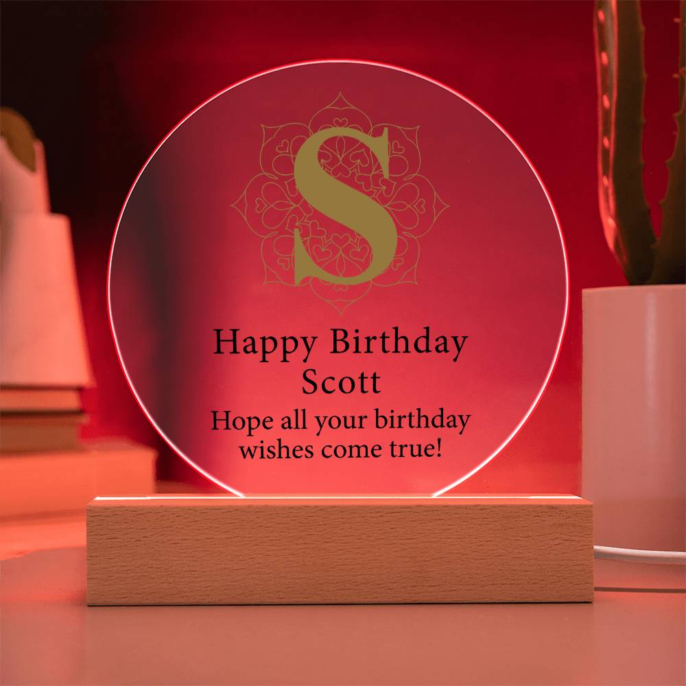 Happy Birthday Scott v01 - Circle Acrylic Plaque