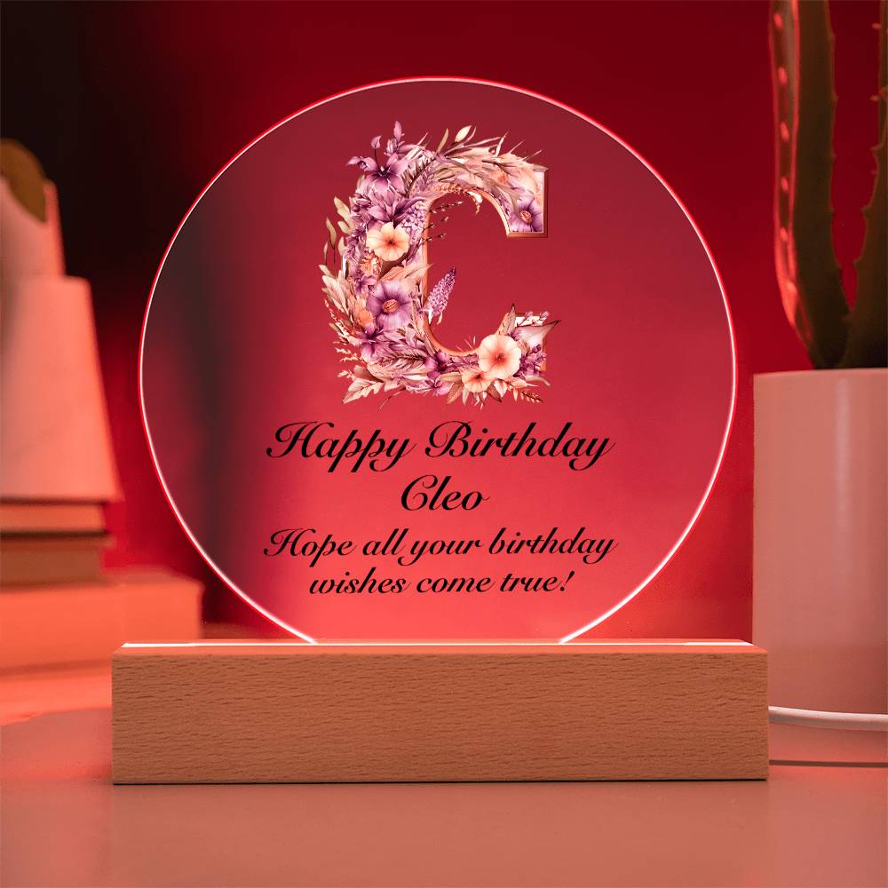 Happy Birthday Cleo v02 - Circle Acrylic Plaque