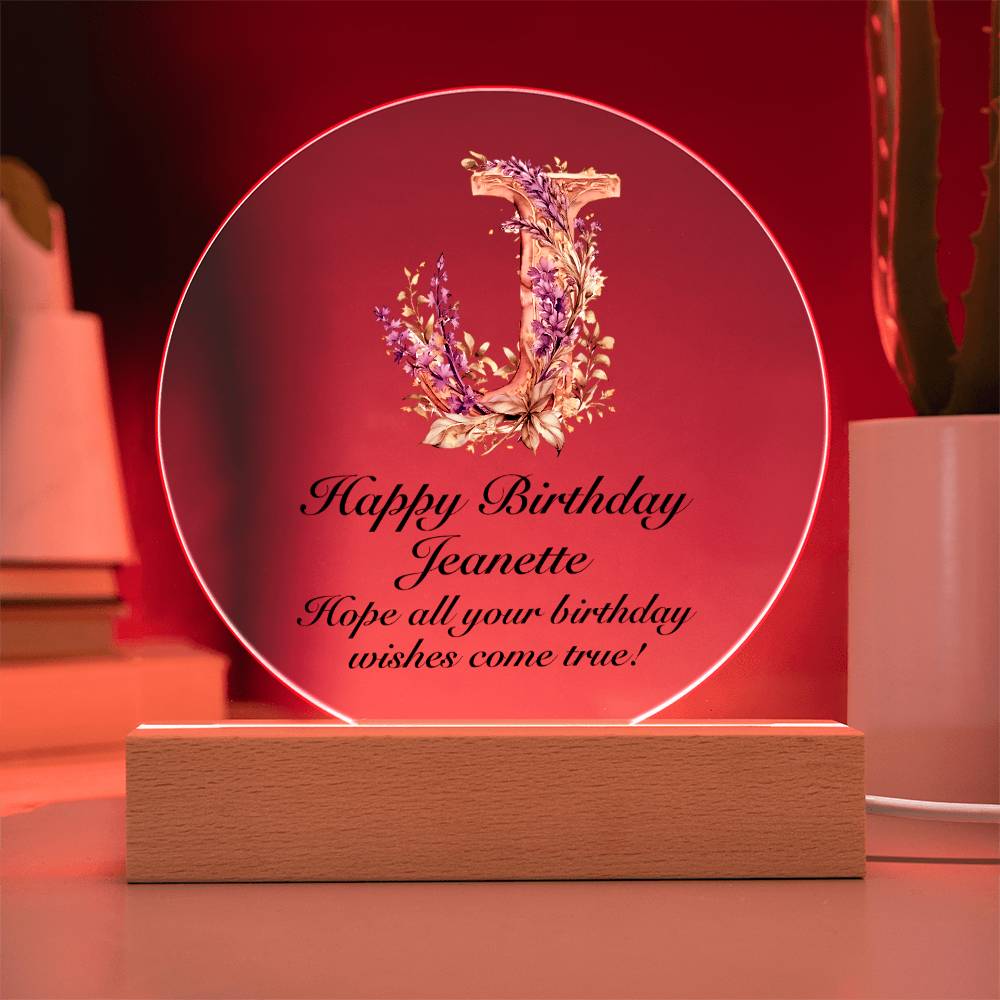 Happy Birthday Jeanette v02 - Circle Acrylic Plaque