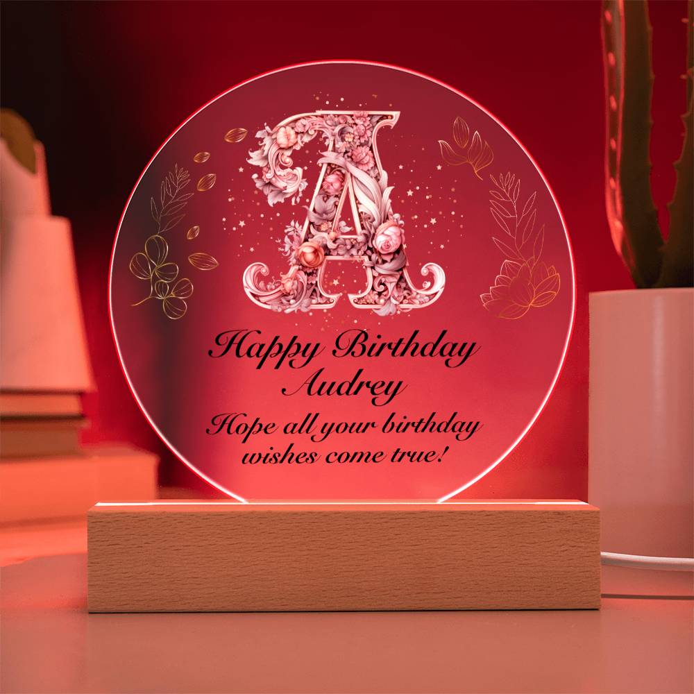 Happy Birthday Audrey v01 - Circle Acrylic Plaque
