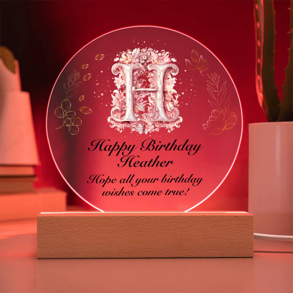 Happy Birthday Heather v01 - Circle Acrylic Plaque