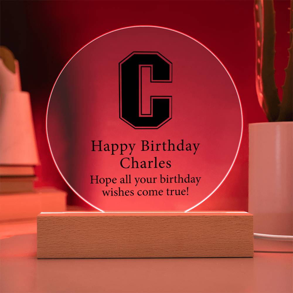 Happy Birthday Charles v02 - Circle Acrylic Plaque