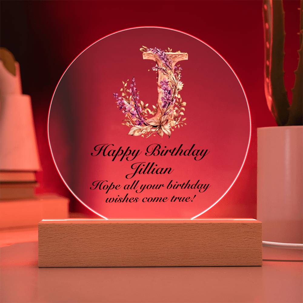 Happy Birthday Jillian v02 - Circle Acrylic Plaque