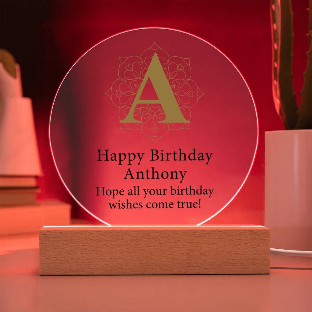 Happy Birthday Anthony v01 - Circle Acrylic Plaque