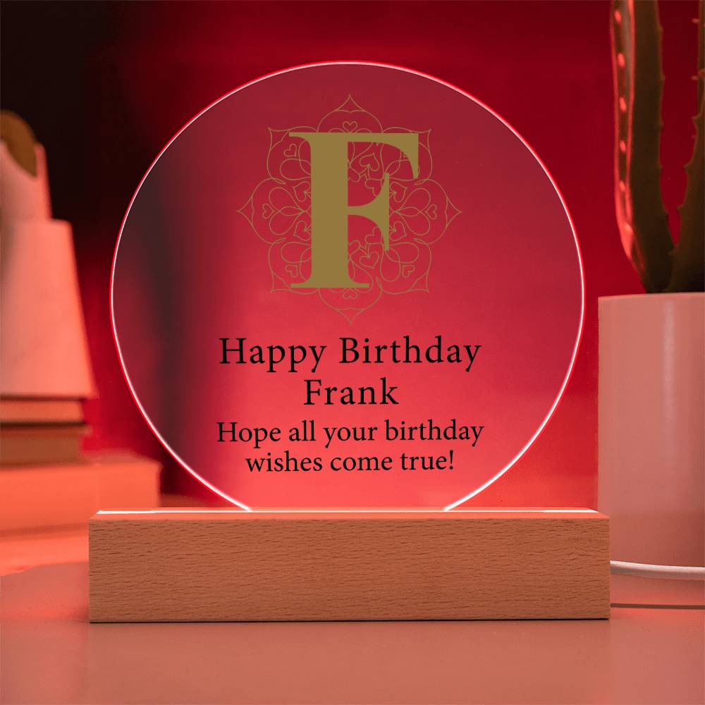 Happy Birthday Frank v01 - Circle Acrylic Plaque