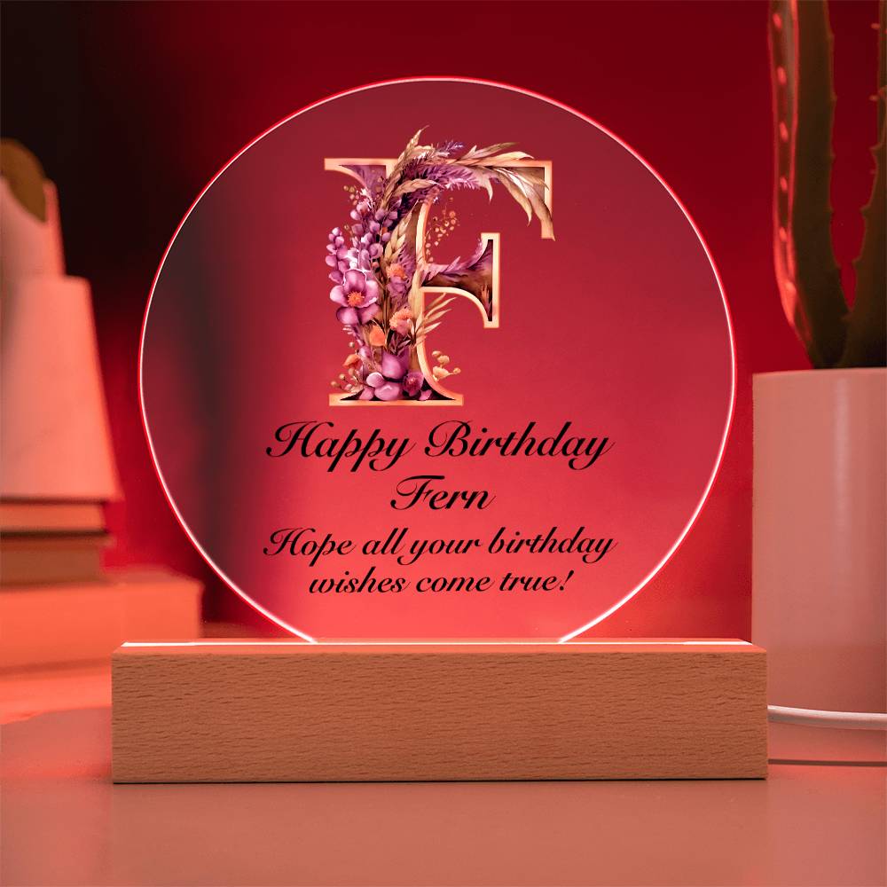 Happy Birthday Fern v02 - Circle Acrylic Plaque