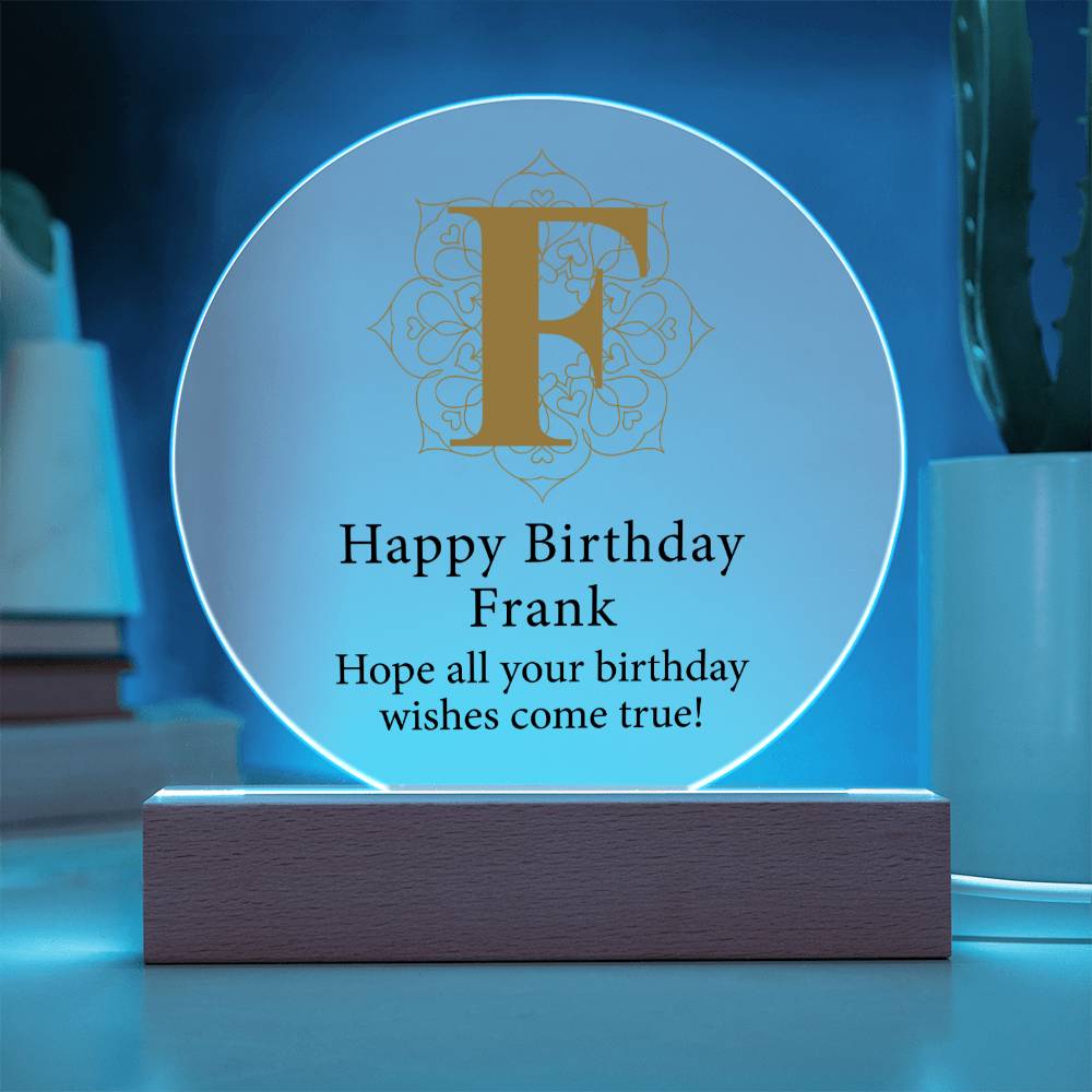 Happy Birthday Frank v01 - Circle Acrylic Plaque