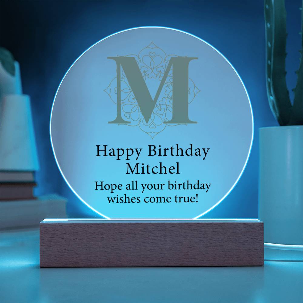 Happy Birthday Mitchel v01 - Circle Acrylic Plaque