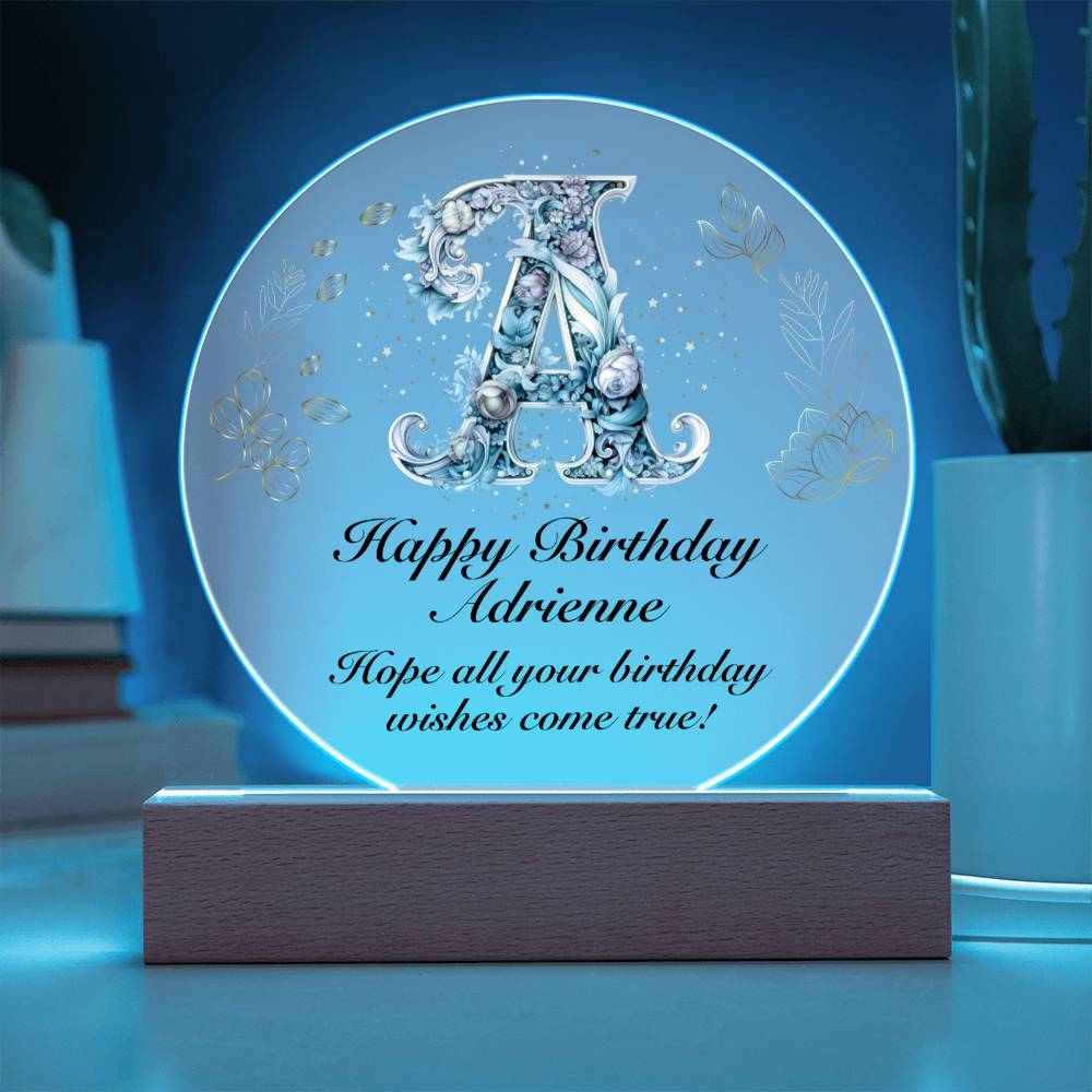 Happy Birthday Adrienne v01 - Circle Acrylic Plaque