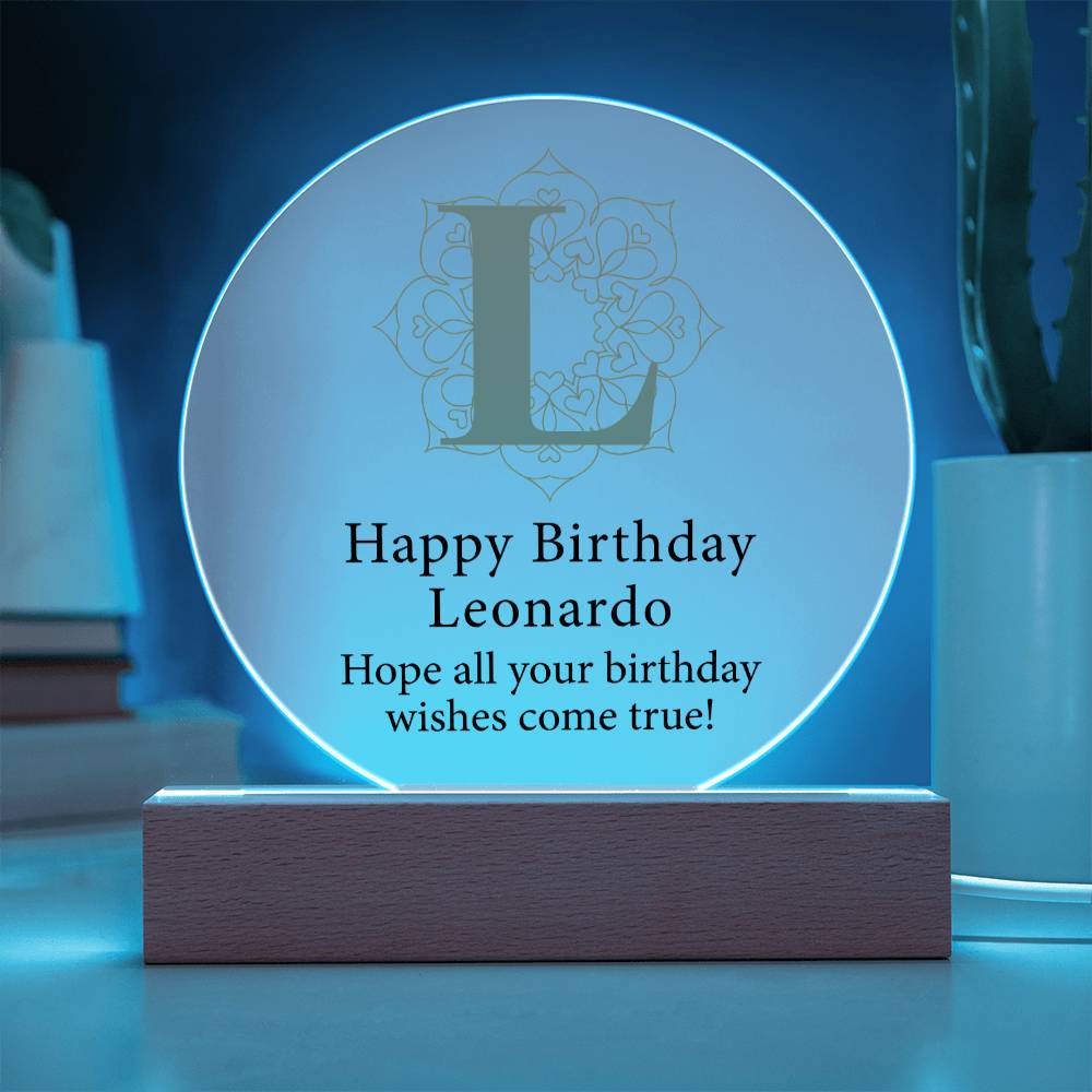 Happy Birthday Leonardo v01 - Circle Acrylic Plaque