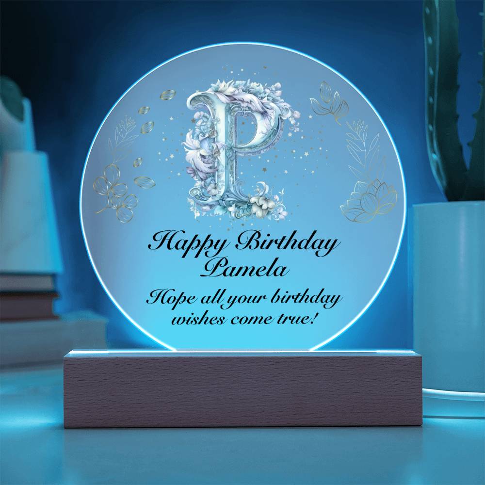 Happy Birthday Pamela v01 - Circle Acrylic Plaque