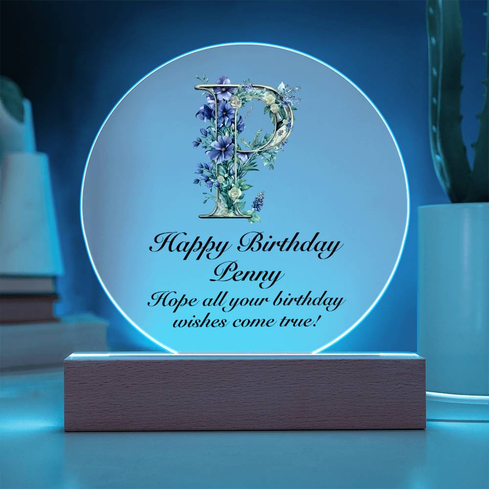 Happy Birthday Penny v02 - Circle Acrylic Plaque