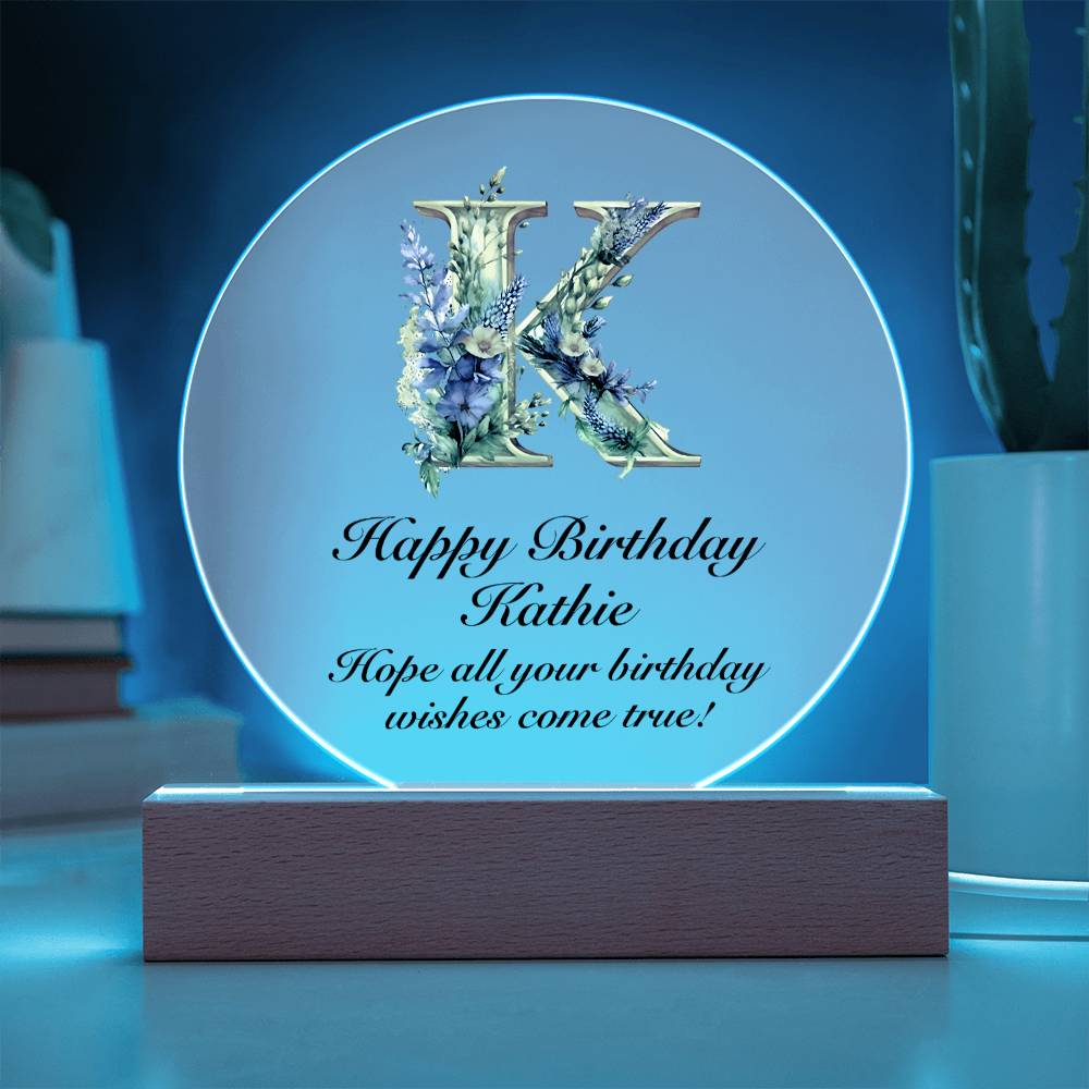 Happy Birthday Kathie v02 - Circle Acrylic Plaque