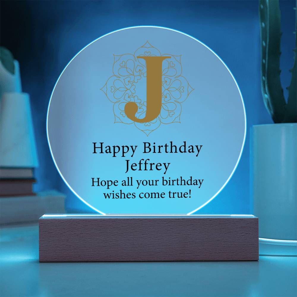 Happy Birthday Jeffrey v01 - Circle Acrylic Plaque