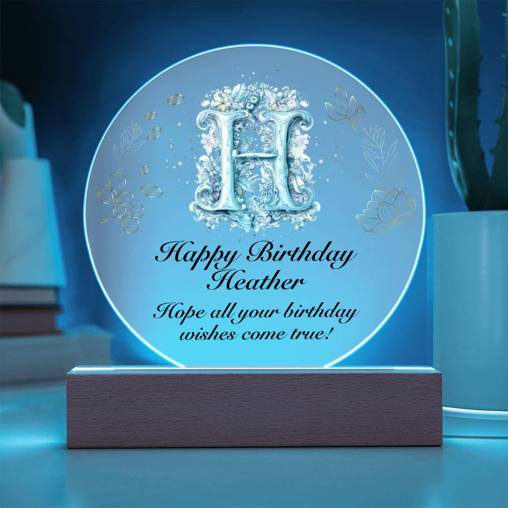 Happy Birthday Heather v01 - Circle Acrylic Plaque