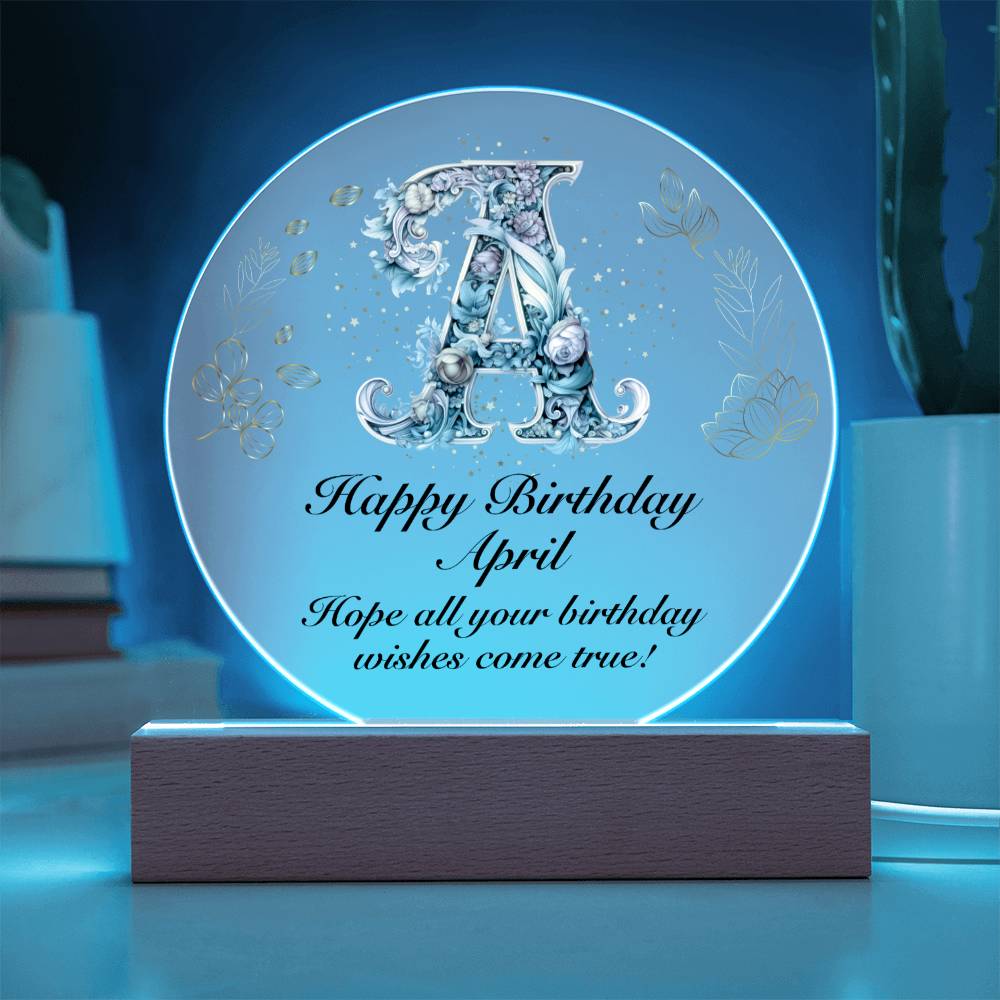 Happy Birthday April v01 - Circle Acrylic Plaque